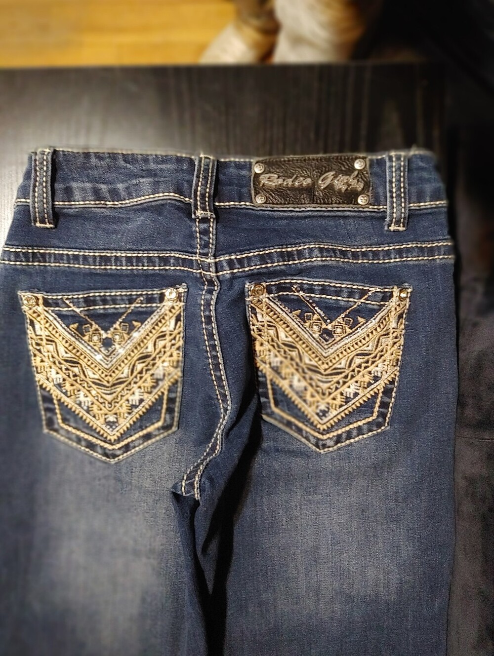 Rodeo Girl Kids Dark Blue Embroidered Pocket Jeans